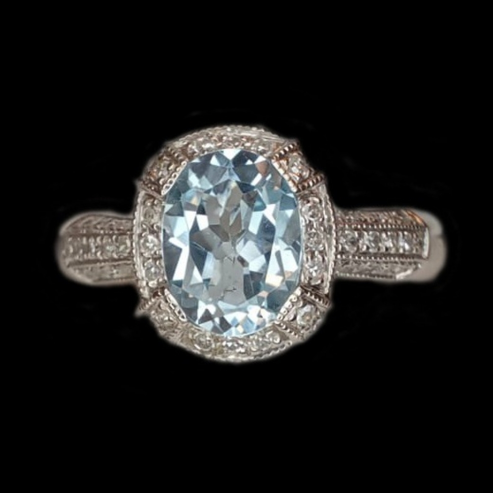 Topaz Diamond Halo white gold ring